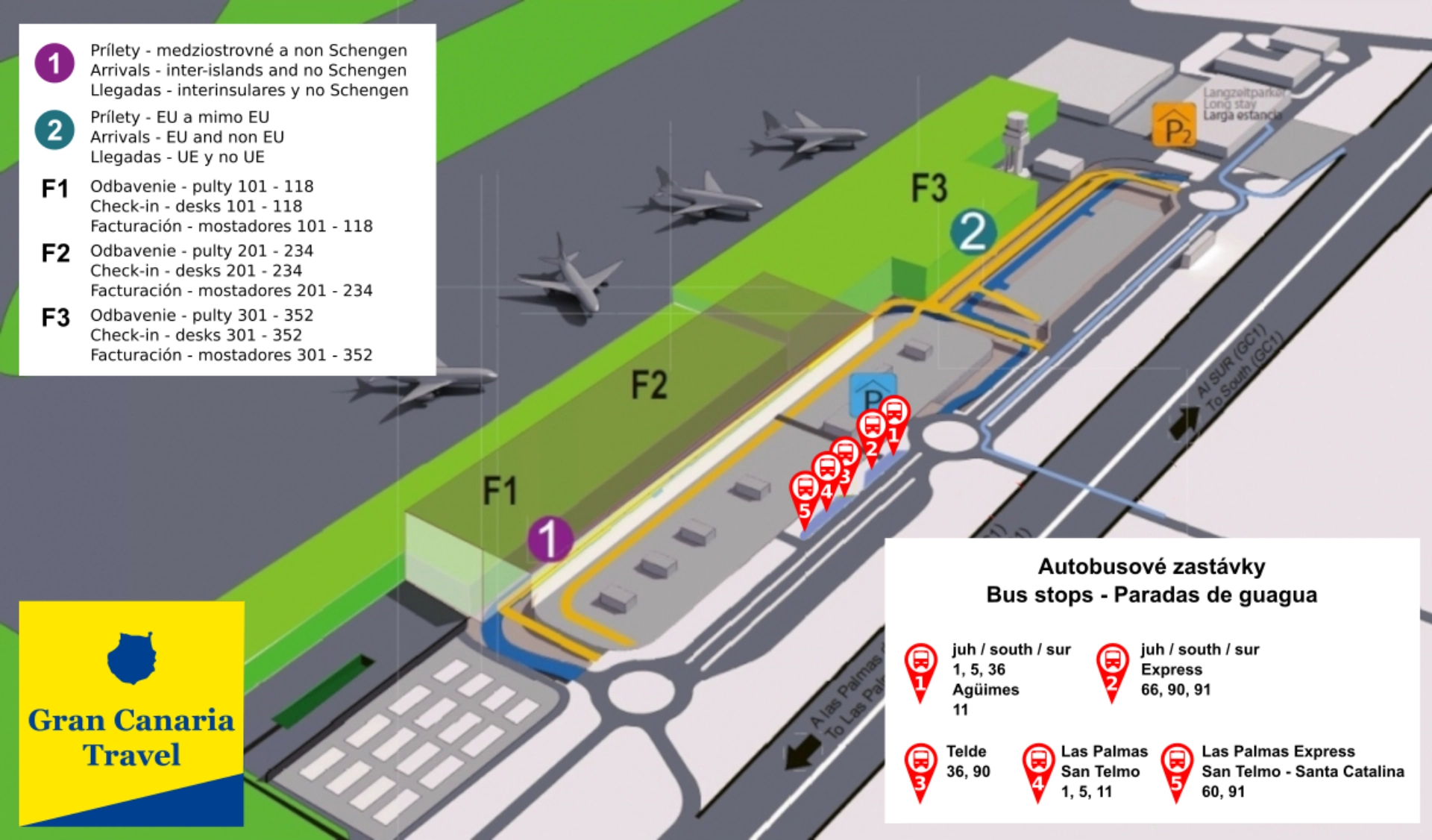 Gran Canaria Airport Bus Terminal Map 2025-2021
Gran Canaria Airport Ground Transportation Map