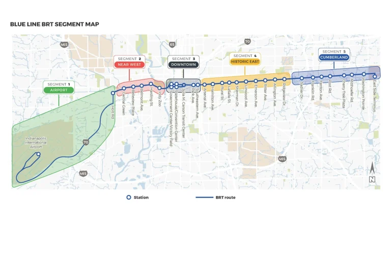 Indianapolis International Airport Blue Line BRT Route Map 2025-2024