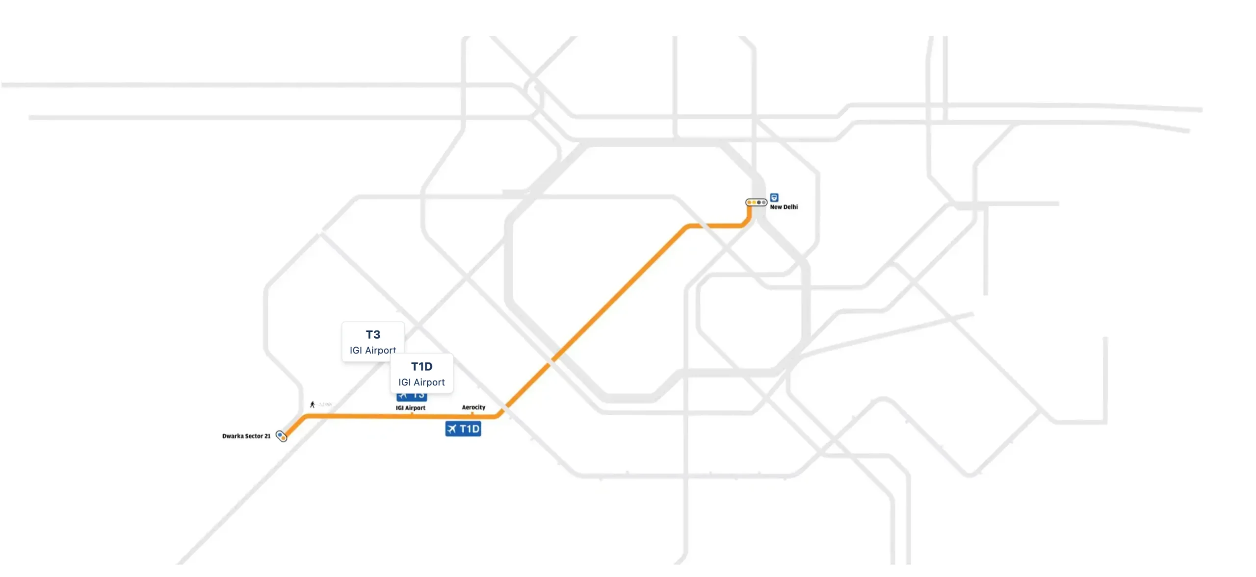 Indira Gandhi International Airport Express Line Map 2025