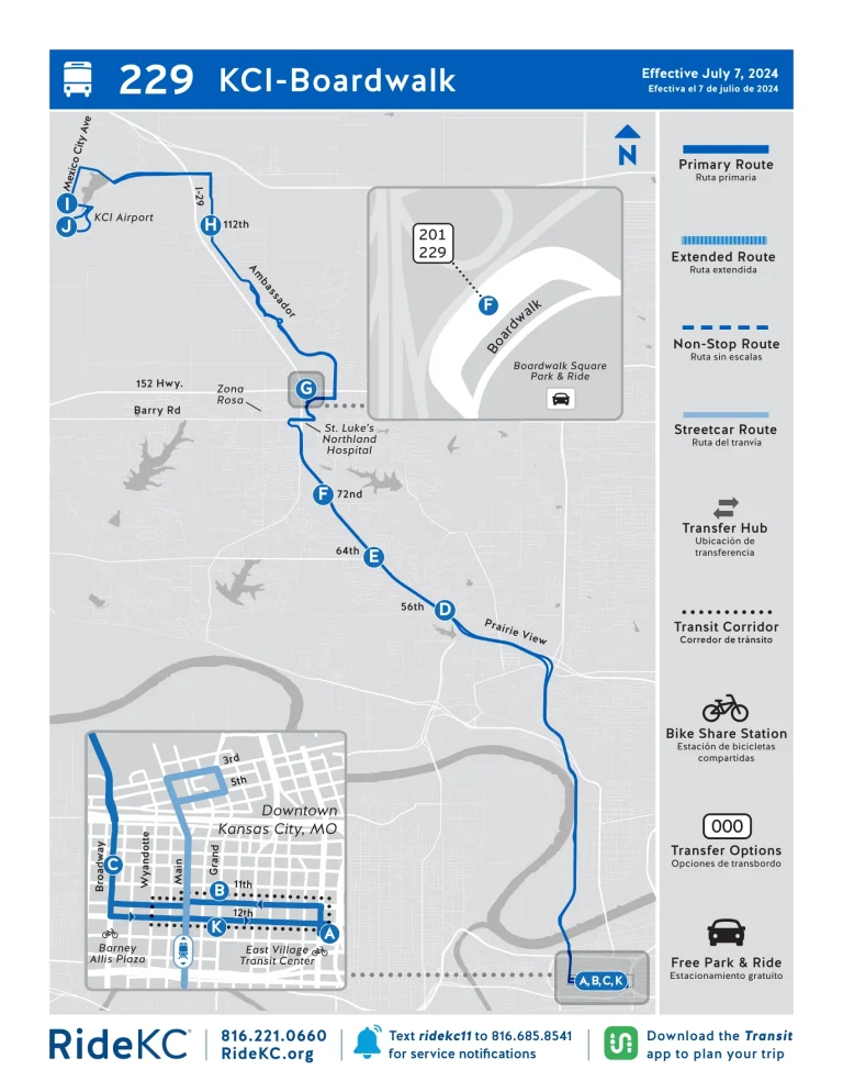 Kansas City International Airport RideKC Route Map 2025-2024