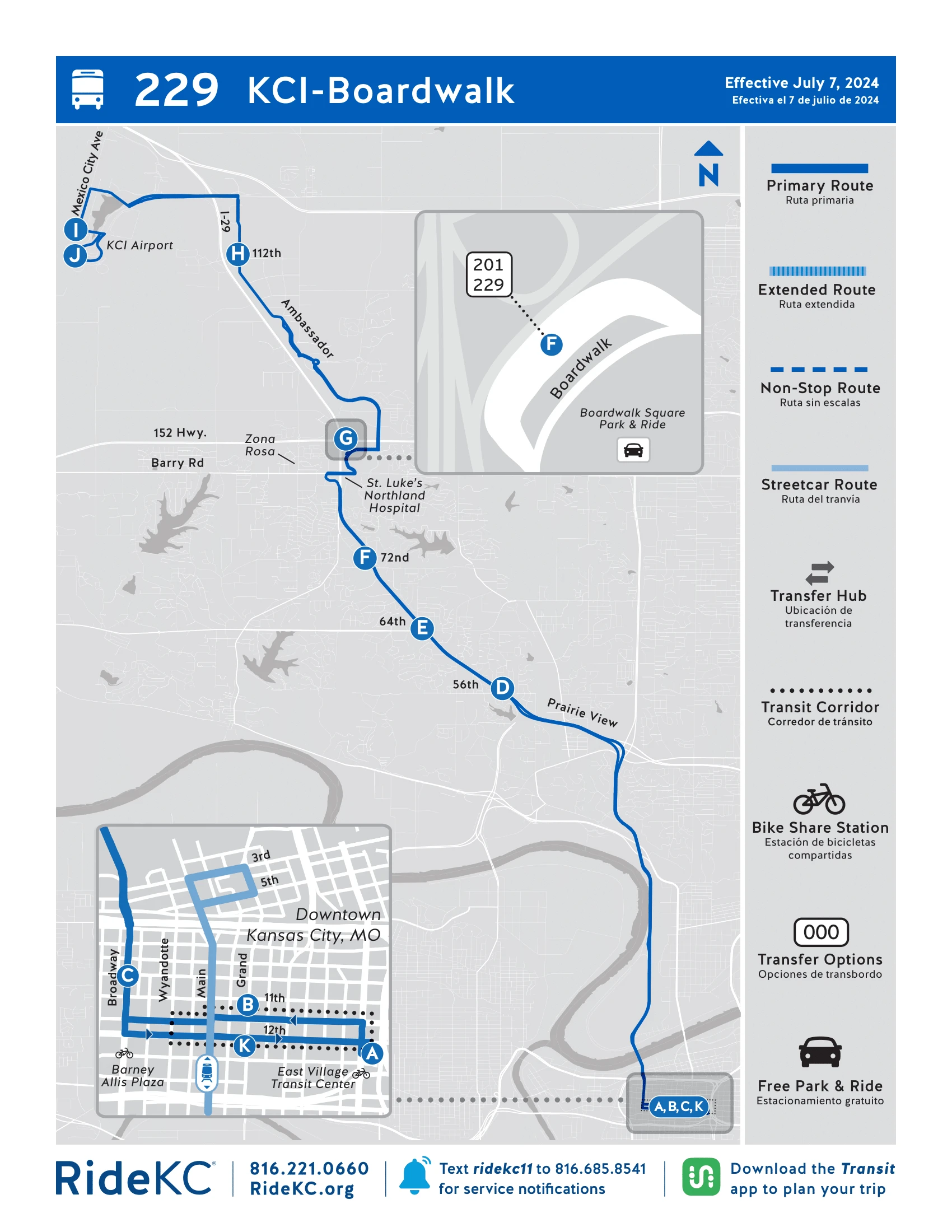 Kansas City International Airport Ground Transportation Map RideKC Route 2025-2024