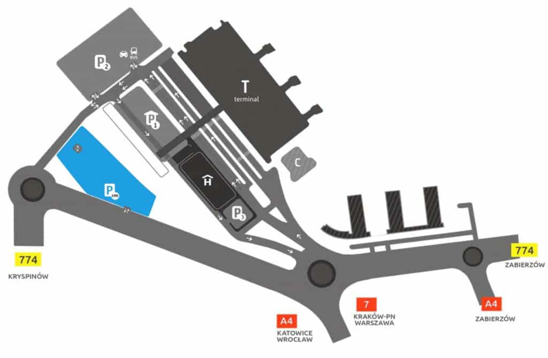 Kraków John Paul II International Airport Economy Parking Map 2025-2022