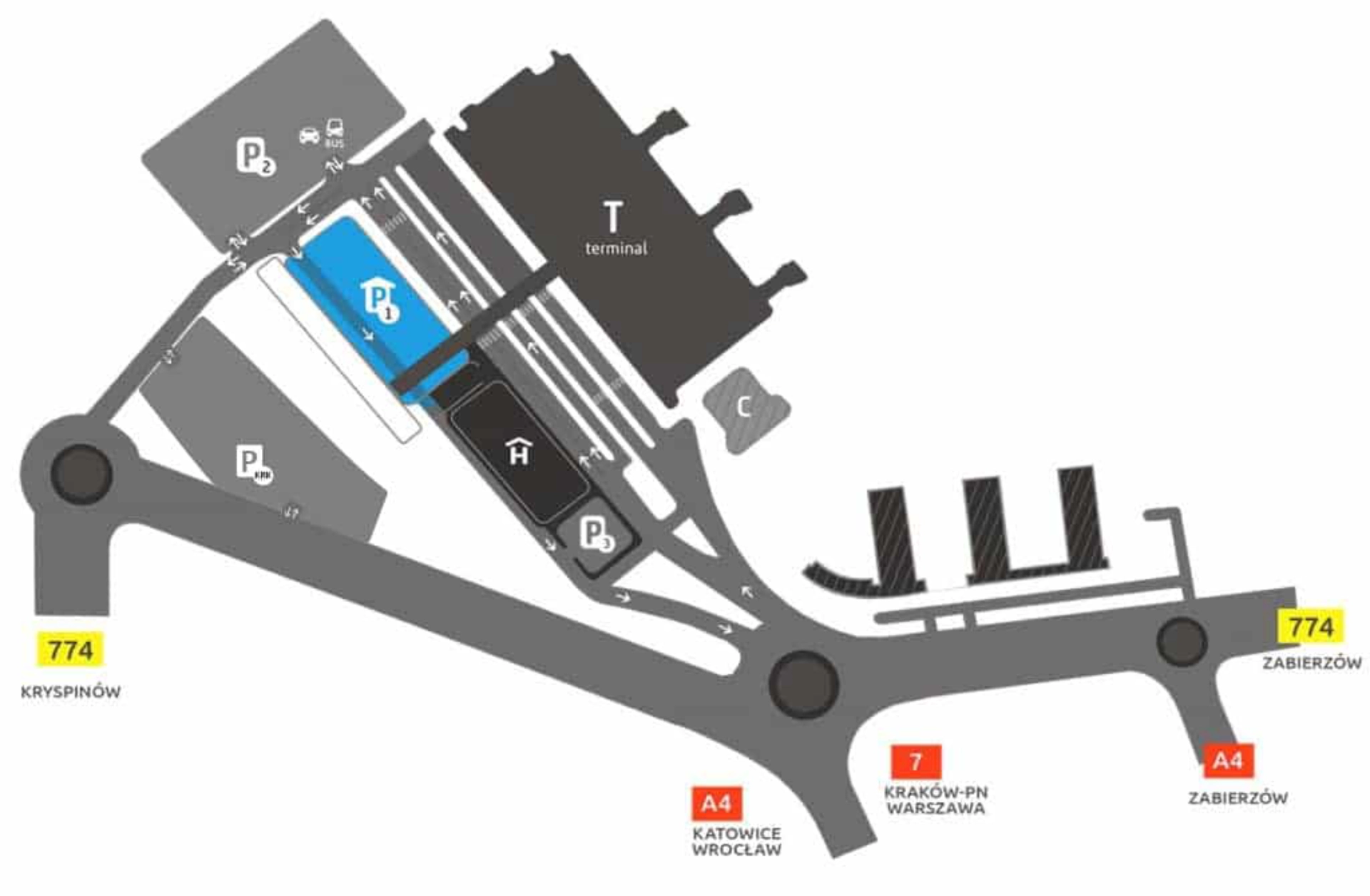 Kraków John Paul II International Airport Parking 1 Map 2025-2022Kraków John Paul II International Airport Parking Map