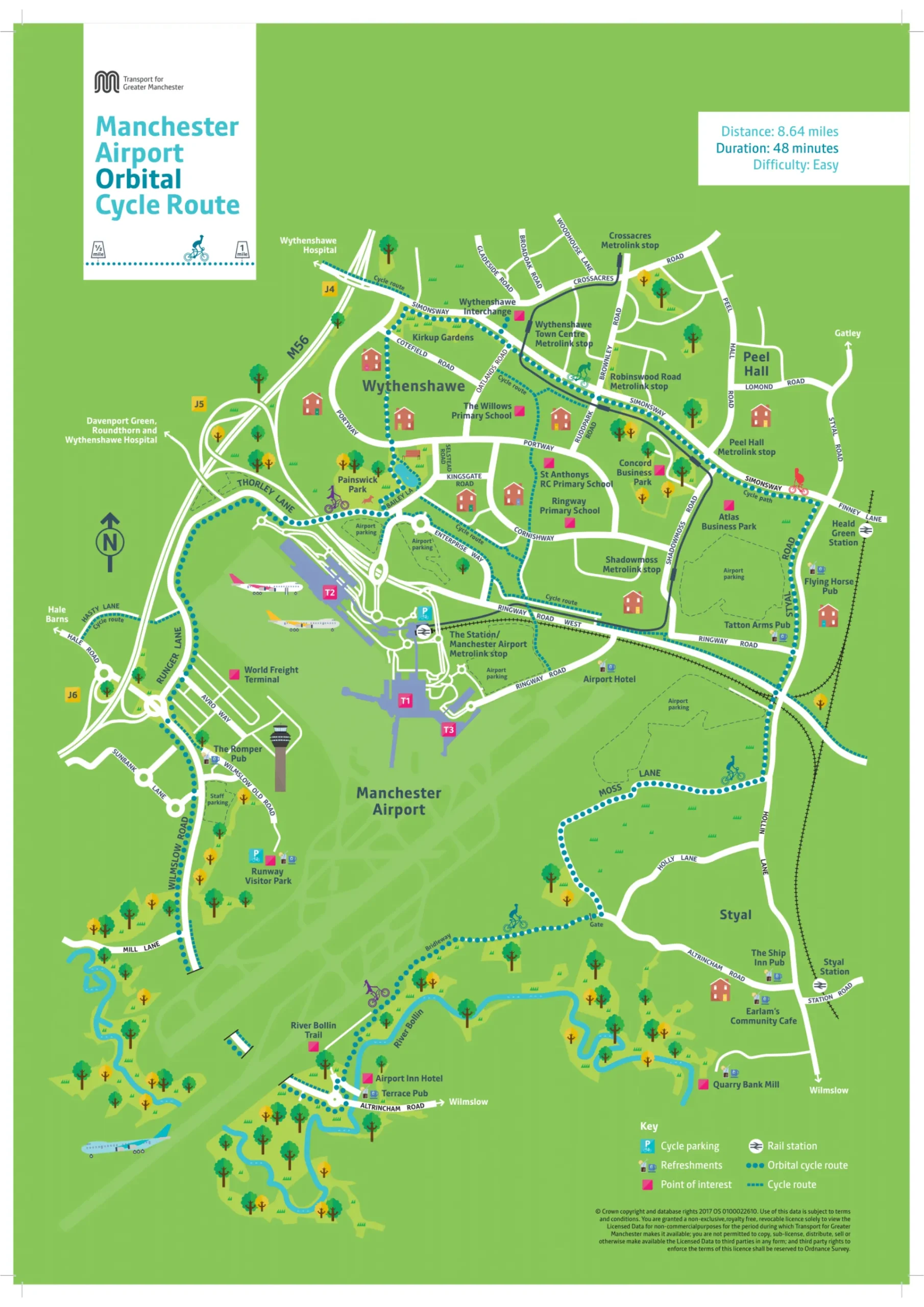 Manchester Airport Orbital Cycle Route Map 2025-2017