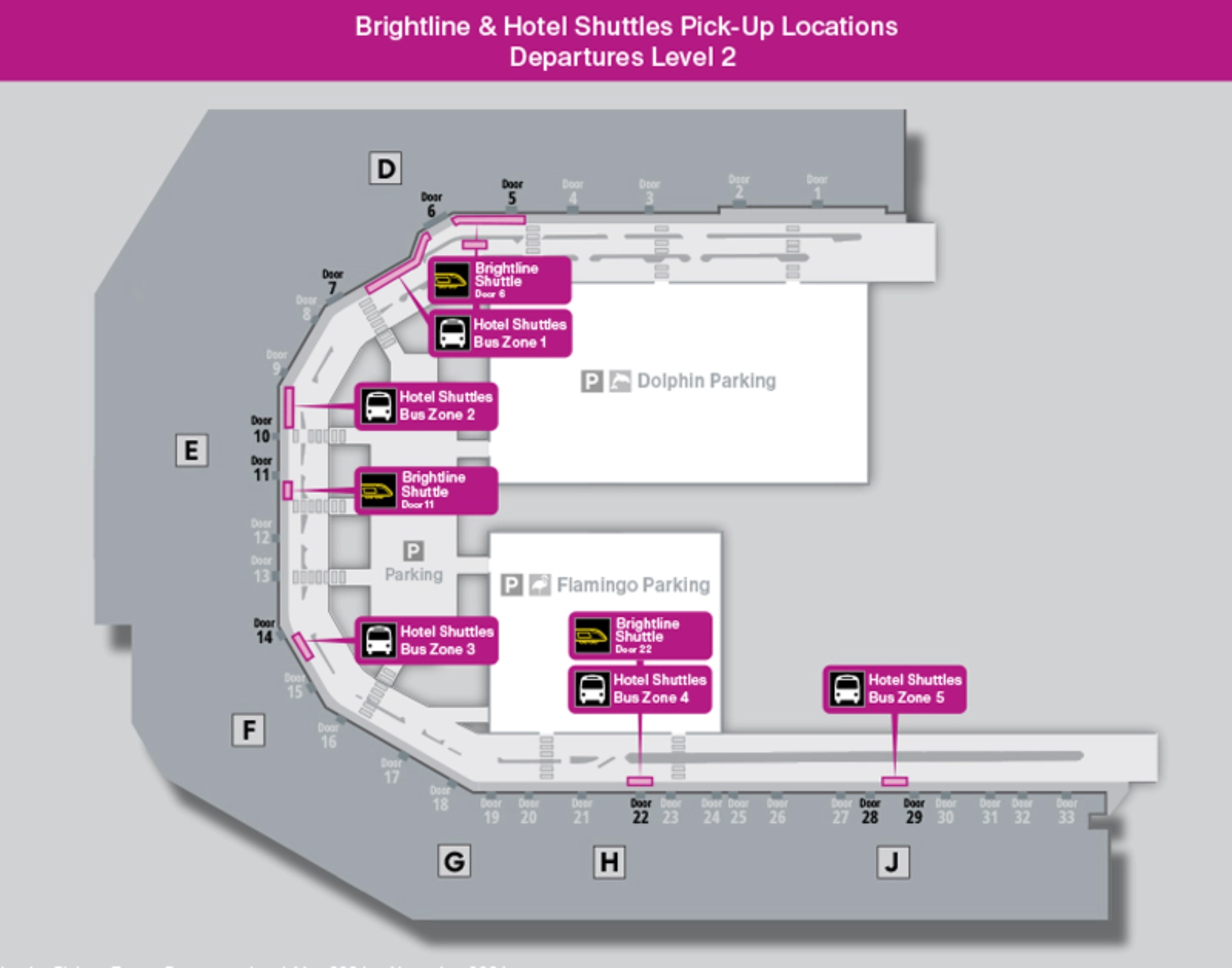 Miami International Airport Brightline and Hotel Shuttle Pick Up Map 2025-2022