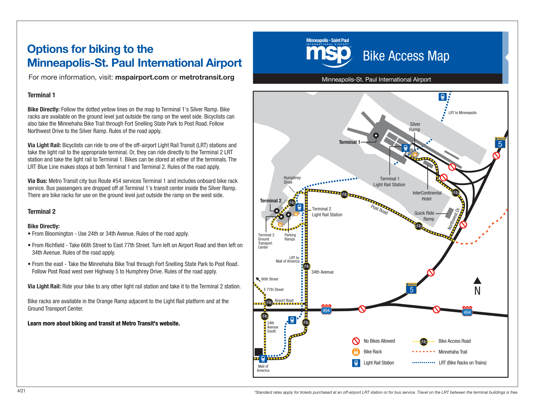Minneapolis Saint Paul International Airport Bike Access Map 2025-2021