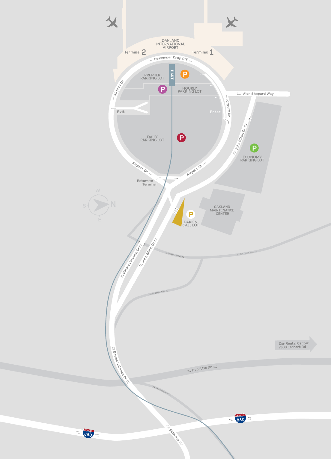 Oakland International Airport Park and Call Parking Map 2025