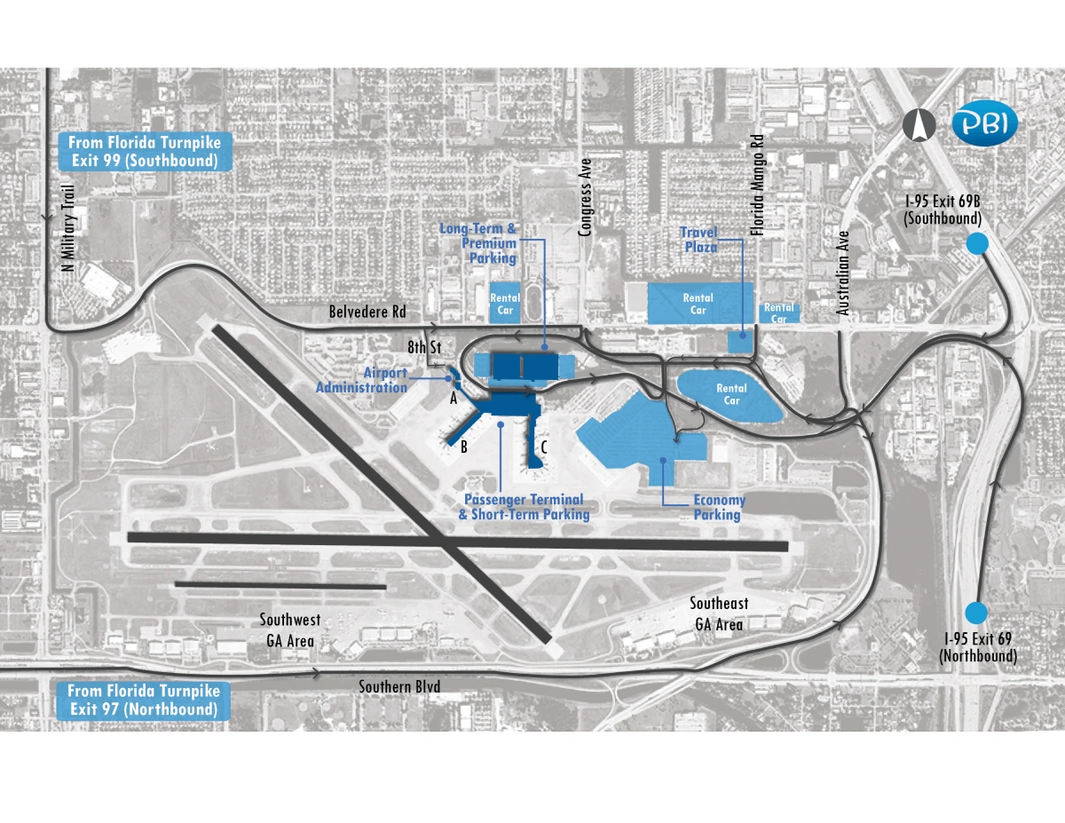 Palm Beach International Airport Parking Map 2025-2017
