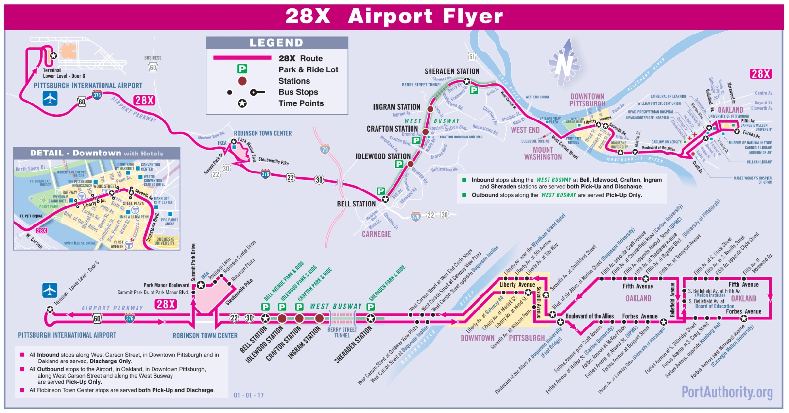 Pittsburgh International Airport 28X Flyer Map 2025
