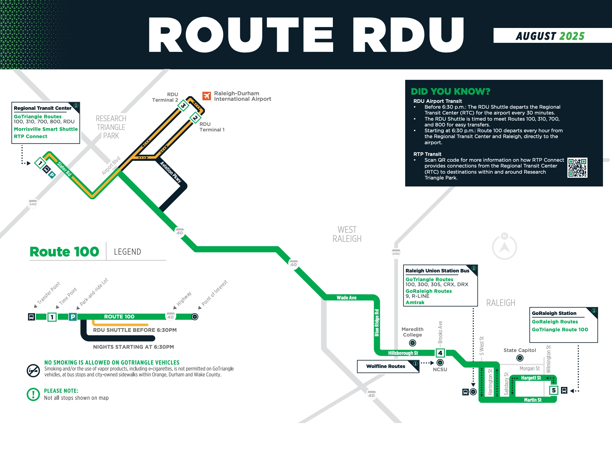 Raleigh Durham International Airport RDU Shuttle Route Map 2025