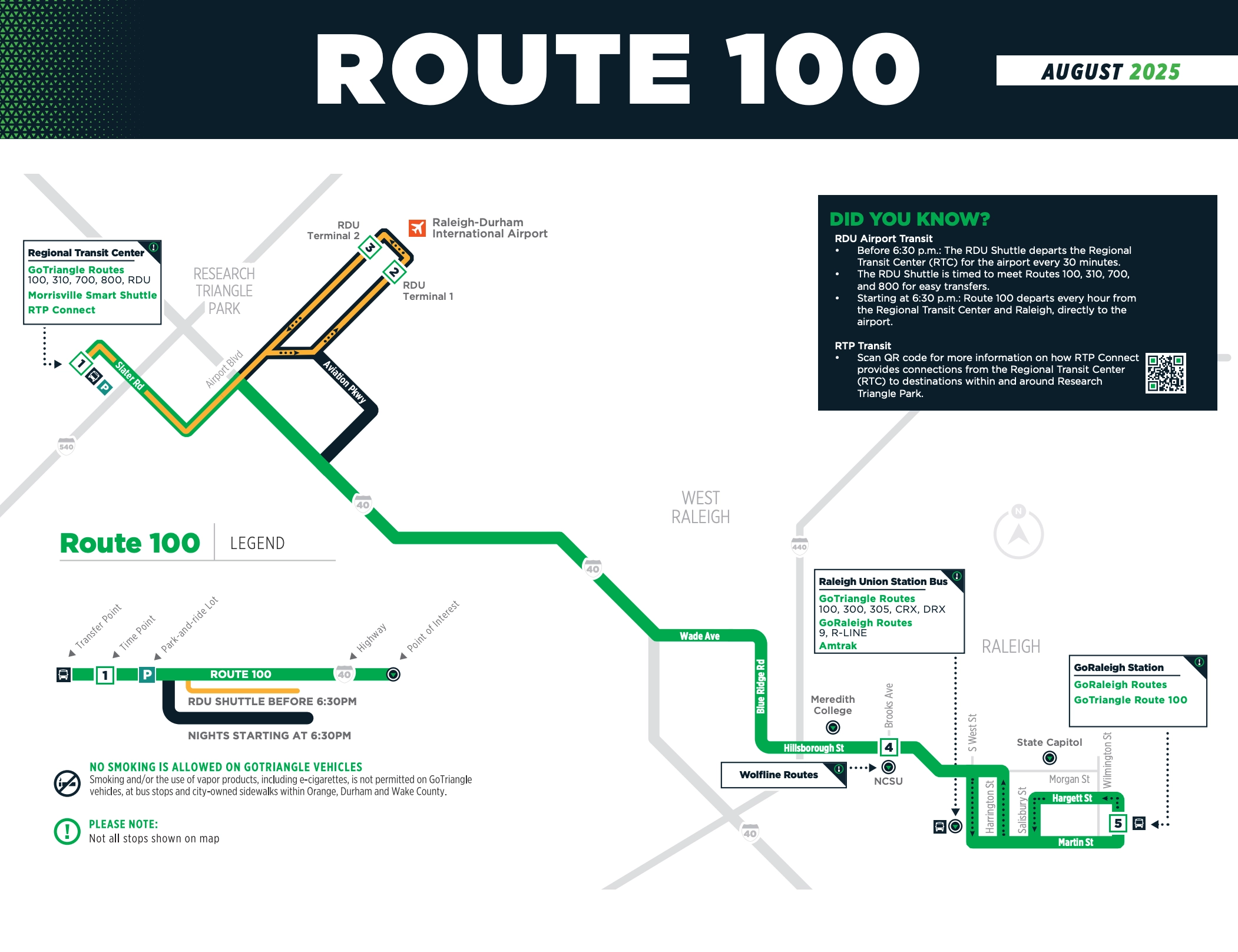 Raleigh Durham International Airport Ground Transportation Map Route 100 2025