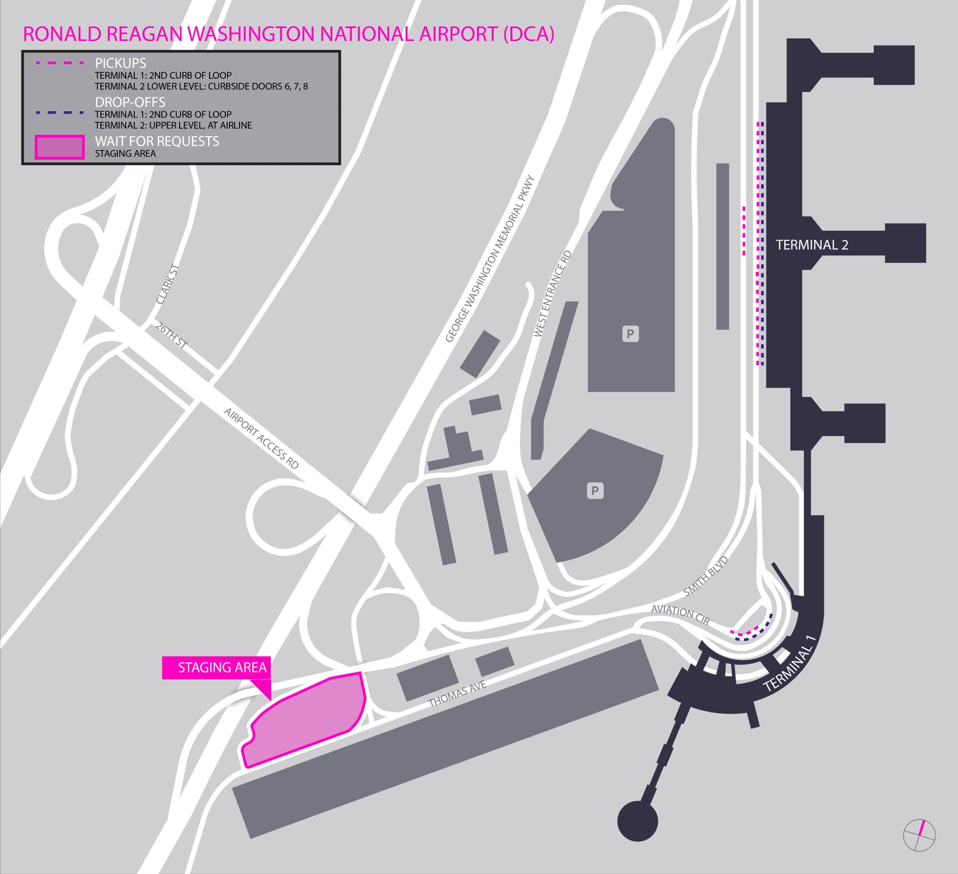 Ronald Reagan Washington National Airport Lyft Pick Up and Drop Off Map 2025-2024