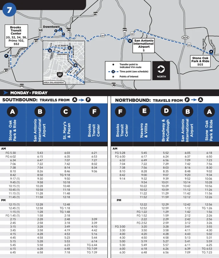 San Antonio International Airport Route 7 Bus Map 2025
