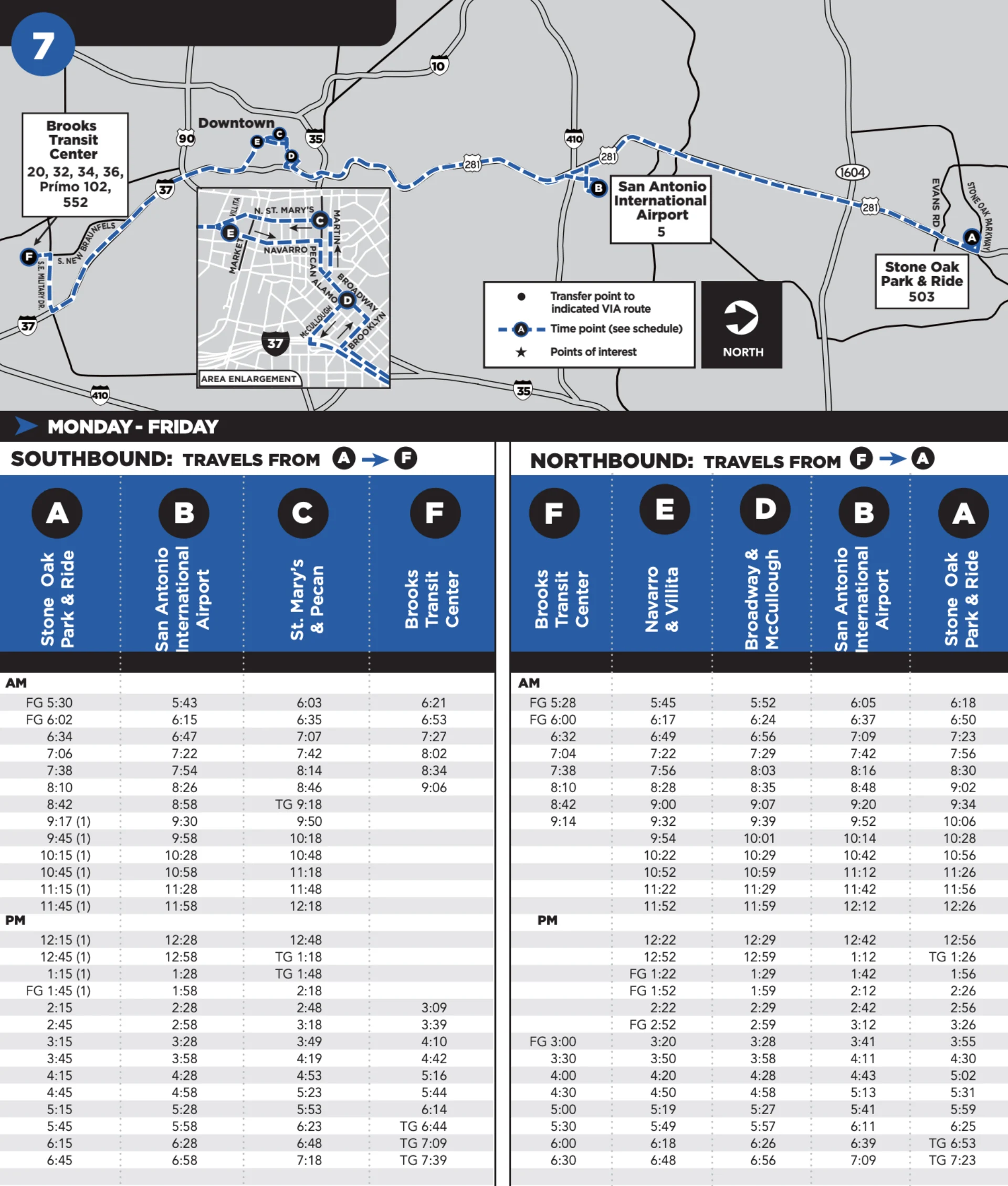 San Antonio International Airport Ground Transportation Map Route 7 Bus 2025