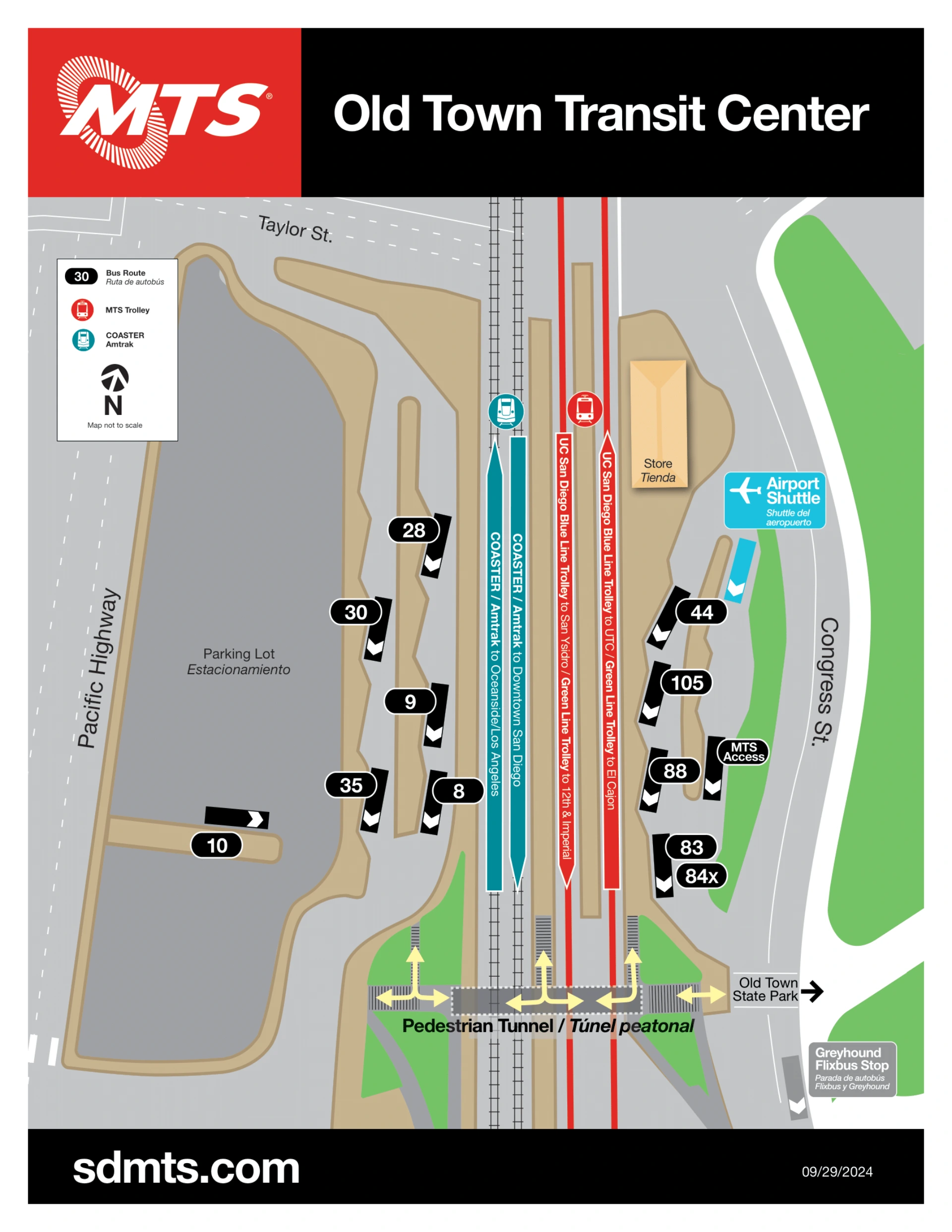 San Diego International Airport Free Shuttle to Old Town Map 2025-2024