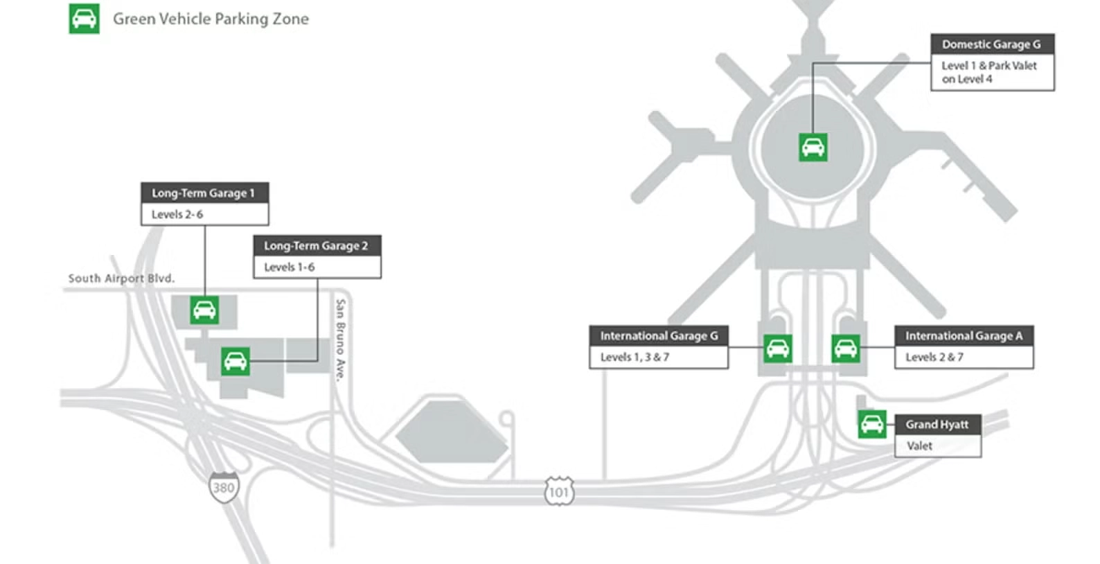 San Francisco International Airport Electric Vehicle Charging Map 2025