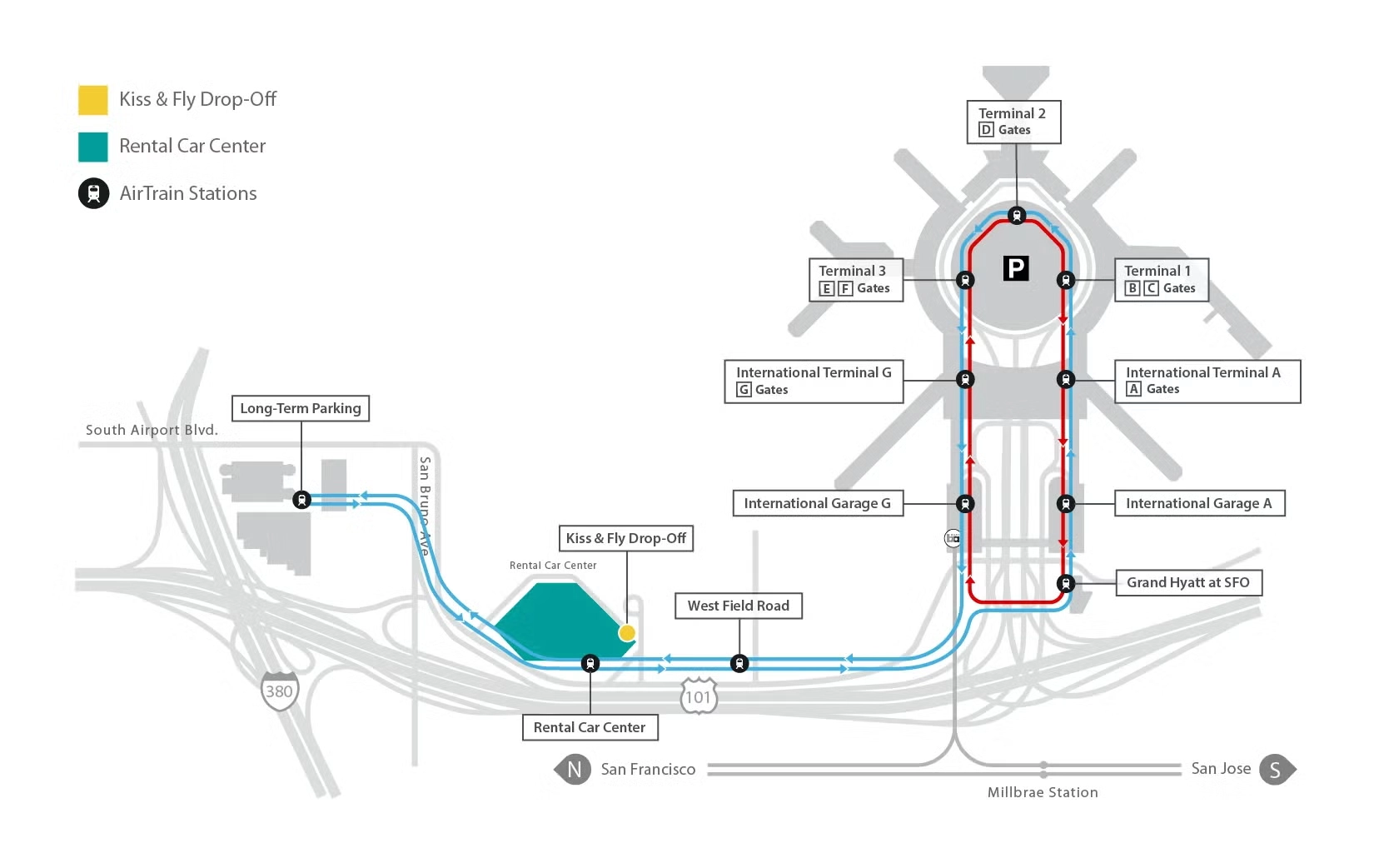 San Francisco International Airport Kiss and Fly Parking Map 2025