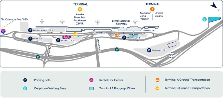 San Jose Mineta International Airport Parking Map 2025