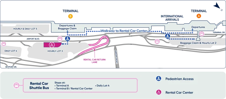San Jose Mineta International Airport Rental Car and Shuttle Bus Map 2025