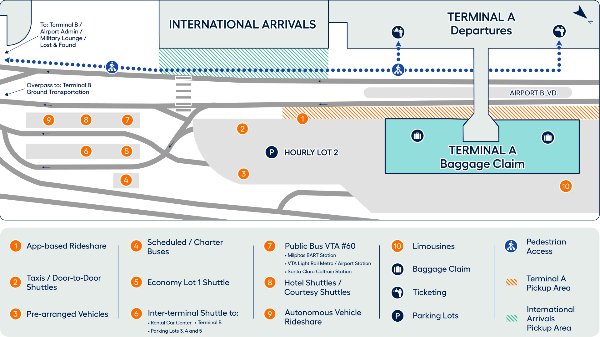 San Jose Mineta International Airport Terminal A Ground Transportation Map 2025