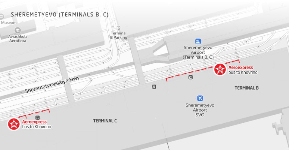 Sheremetyevo International Airport Aerorexpress Terminal Bus Map 2025
