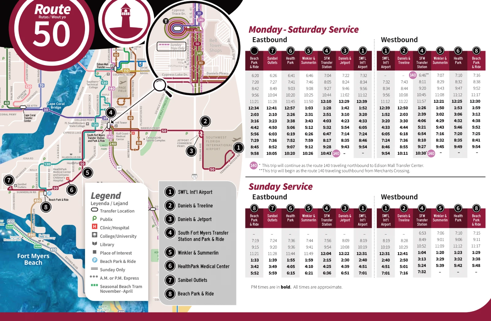 Southwest Florida International Airport Route 50 Map 2025-2024-2