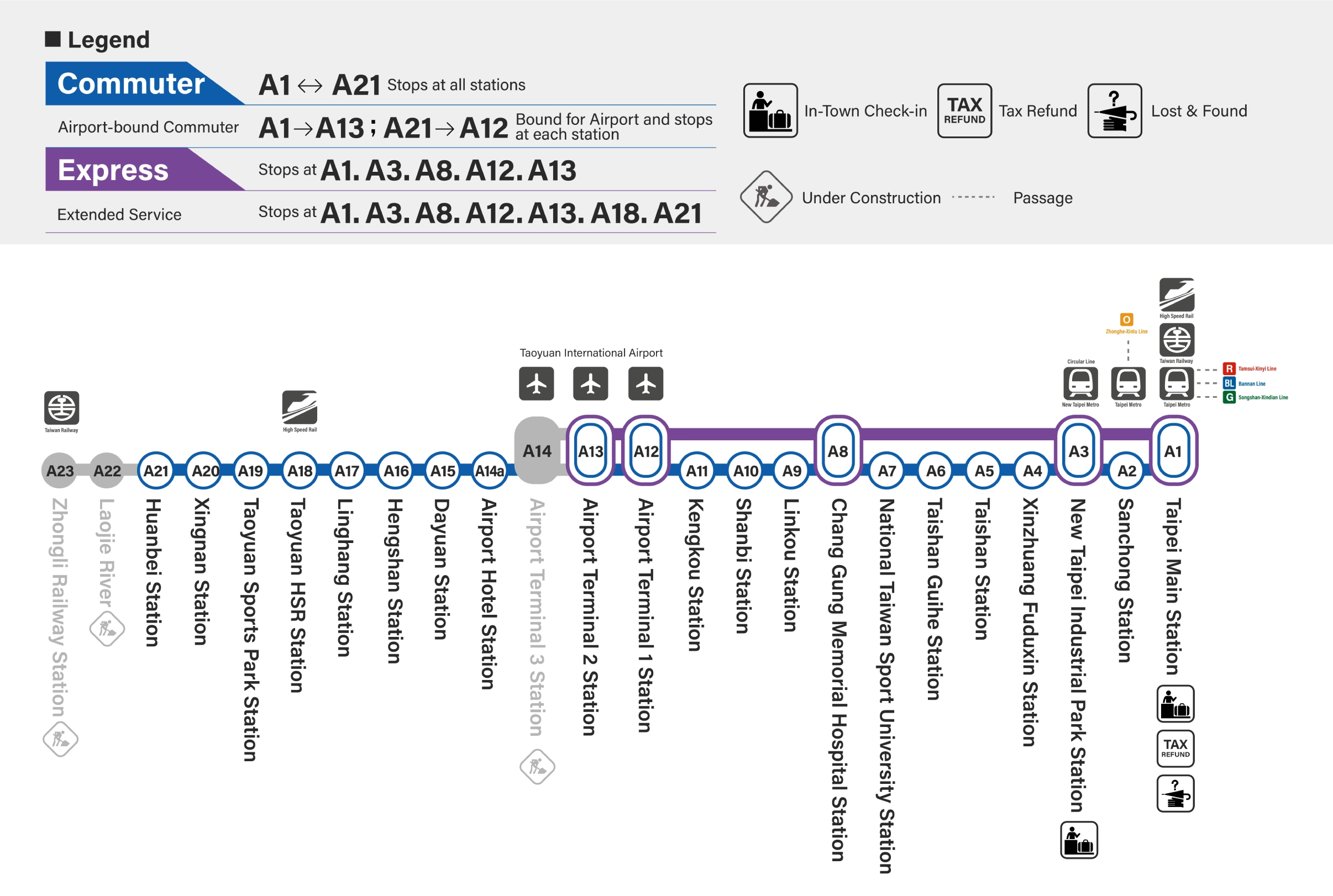 Taiwan Taoyuan International Airport MRT Map 2025-2024
Taiwan Taoyuan International Airport Ground transportation Map