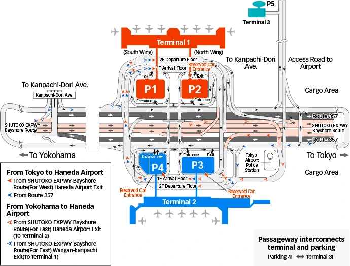 Tokyo Haneda International Airport Access Road T1 and T2 Map 2025