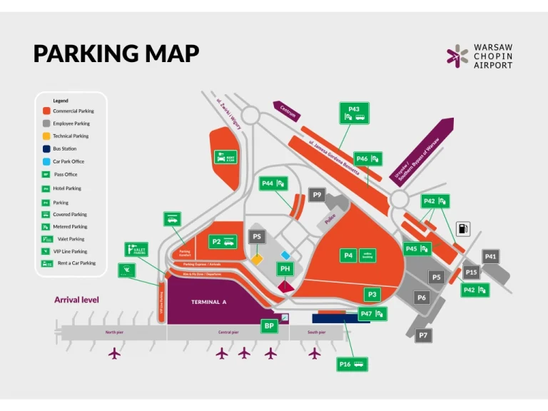 Warsaw Airport Parking Map 2025
