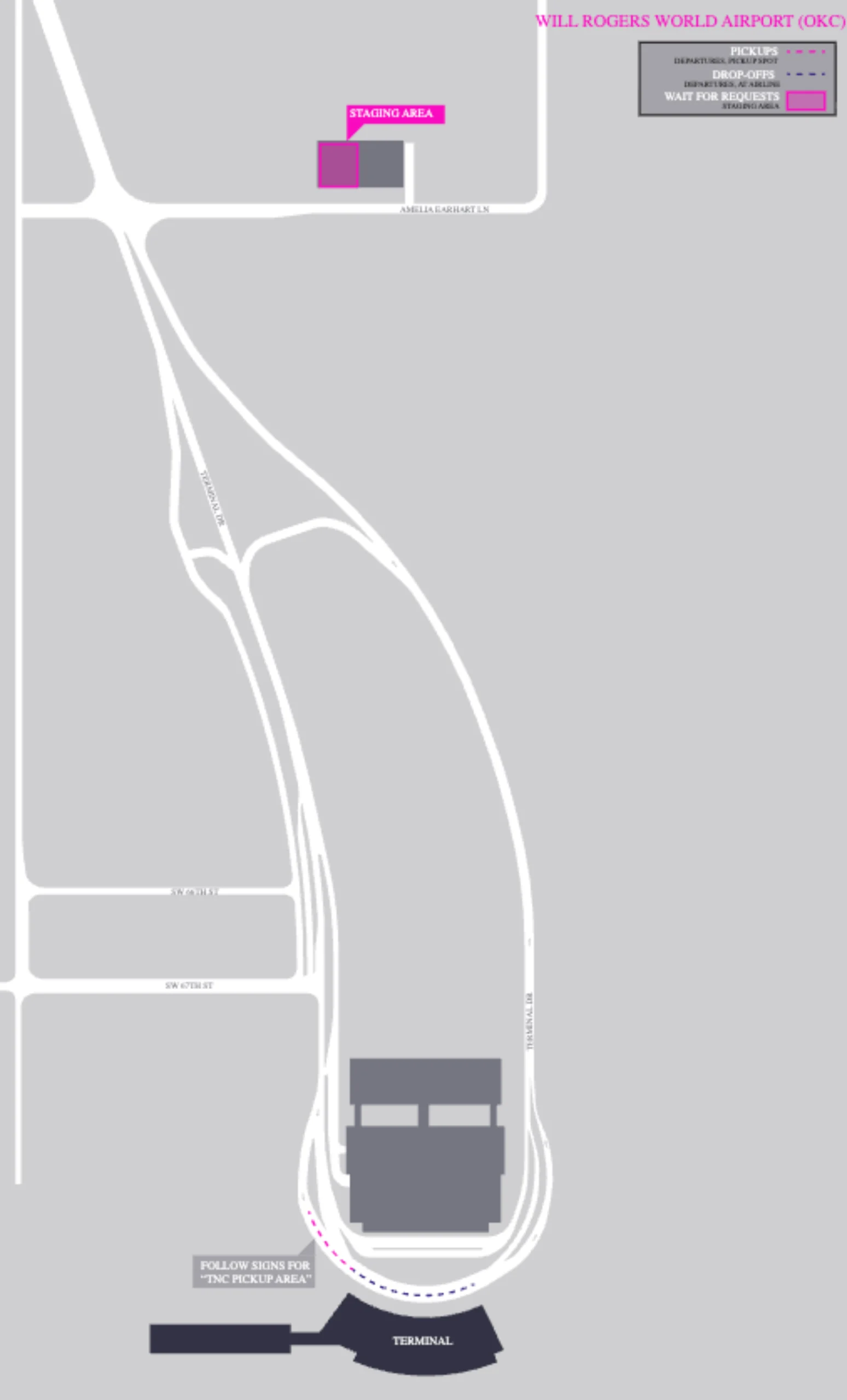 Will Rogers World Airport Lyft Staging Areas Map 2025