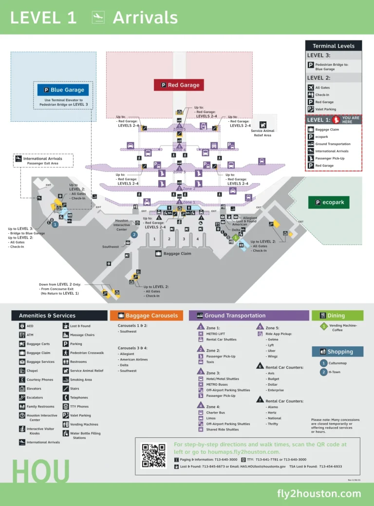 William P Hobby Airport Level 1 Arrival Ground Transportation Map 2025-2019
