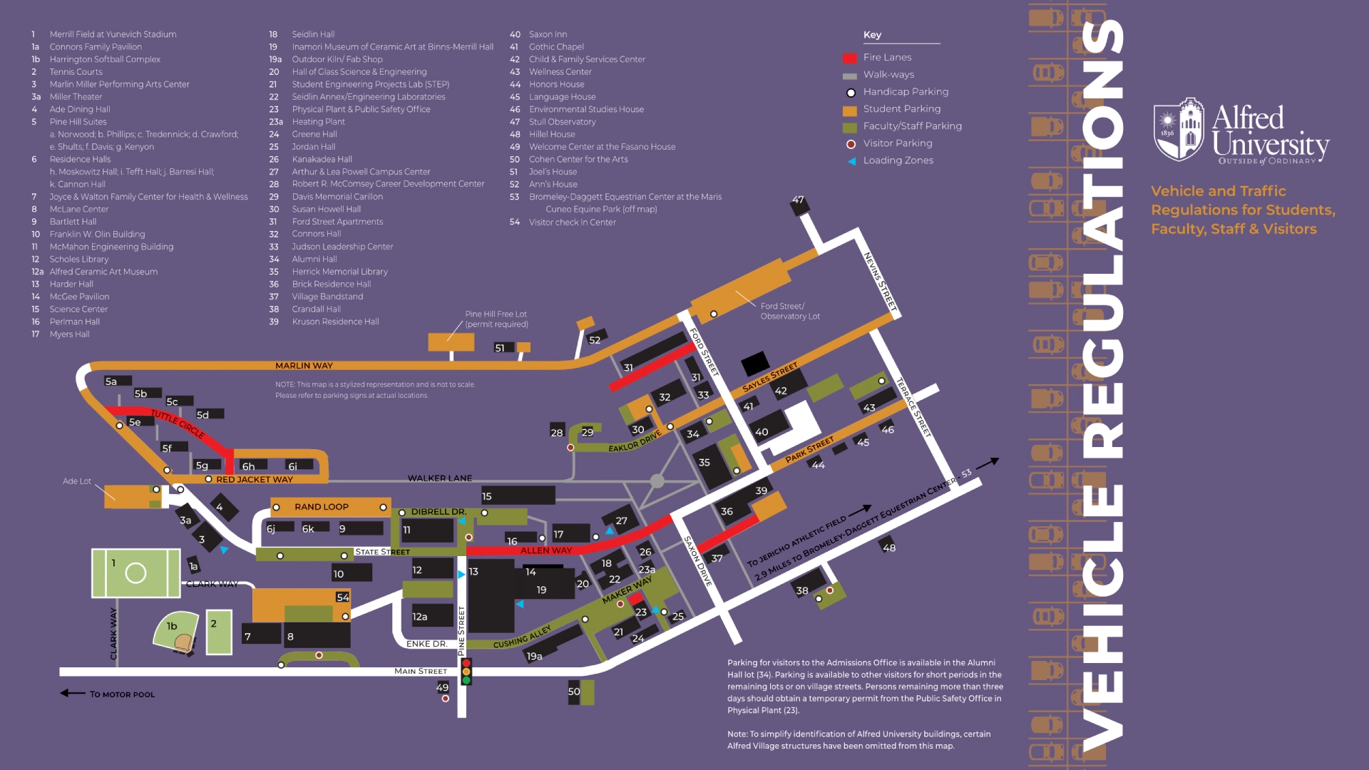 Alfred University Parking Map 2025
