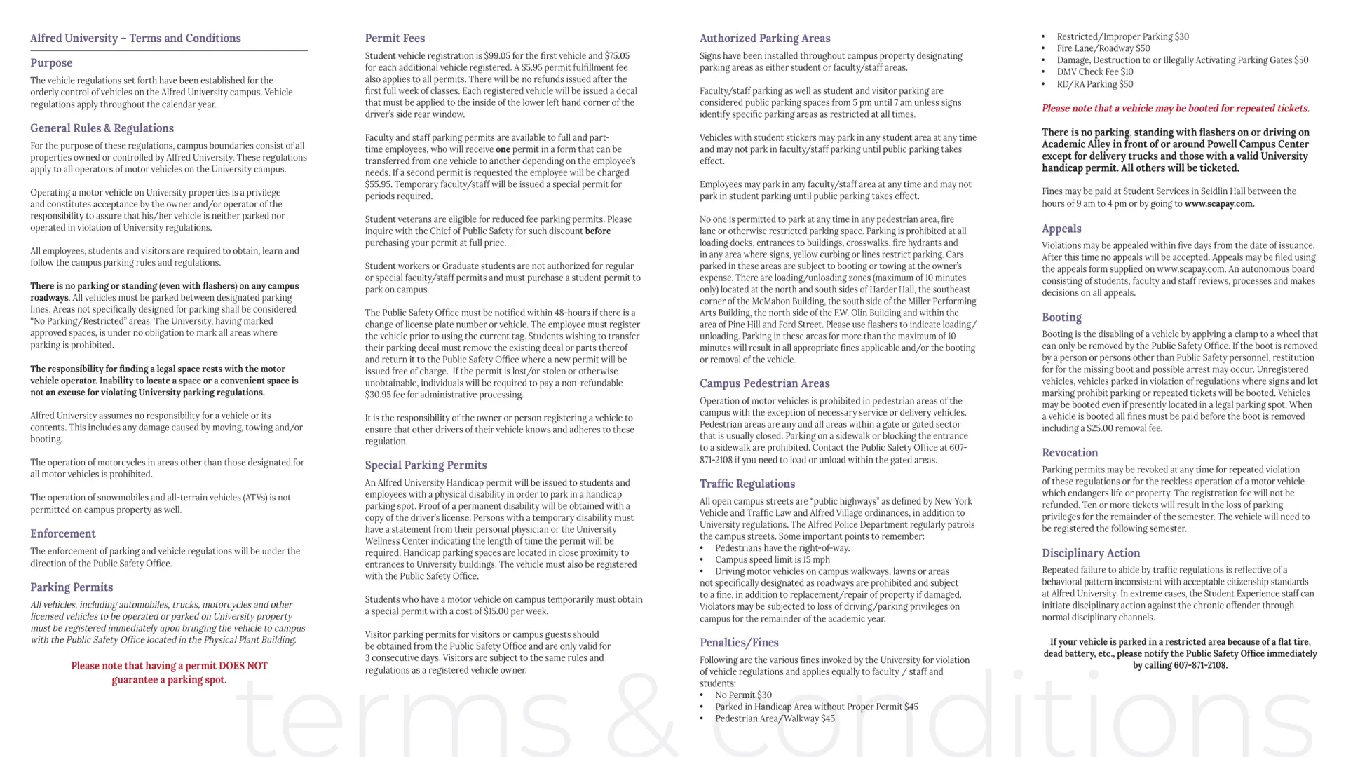 Alfred University Parking Vehicle Regulations 2025