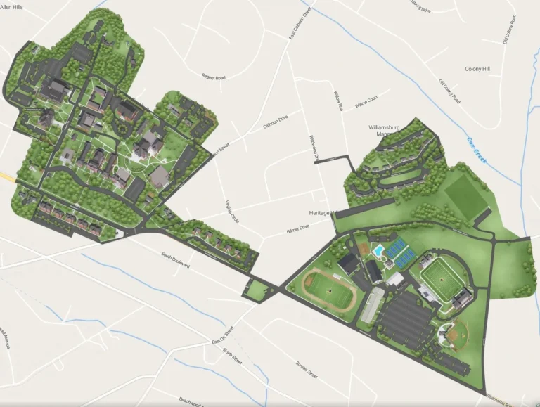 Anderson University Campus Map 2025 showing labeled academic, residential, and athletic areas with main roads and landmarks.