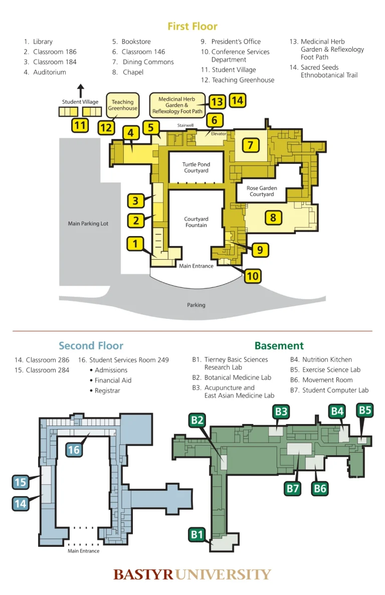 Bastyr University Kenmore Campus Map 2025 showing labeled academic, residential, and athletic areas with main roads and landmarks.