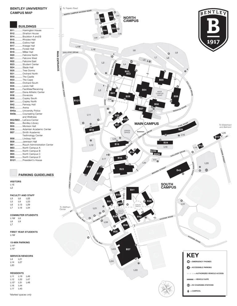 Bentley University Campus Map (2025)
