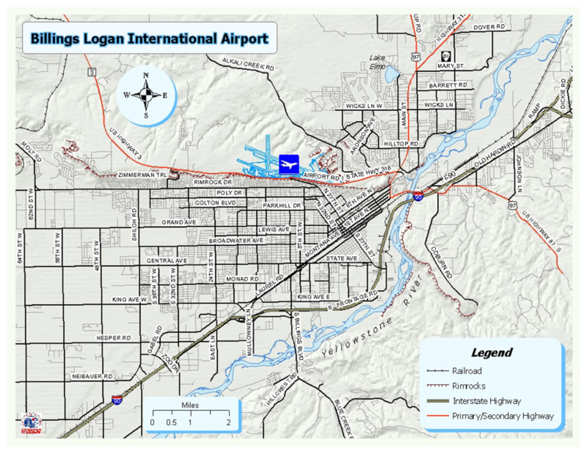 Billings Logan International Airport Direction Map 2025