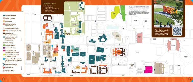 Bowling Green State University Campus Map 2025 showing labeled academic, residential, and athletic areas with main roads and landmarks.