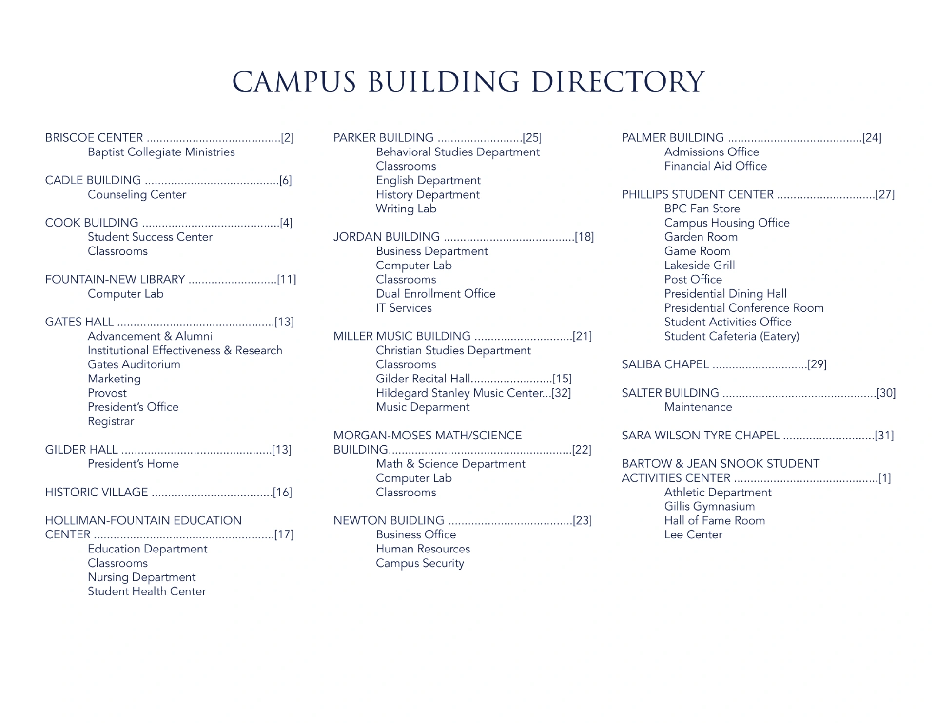 Brewton-Parker College Campus Directory Map 2020