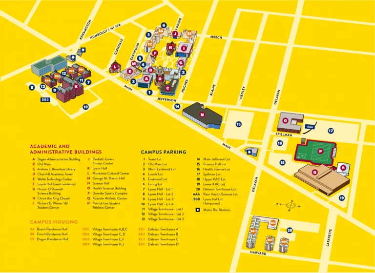 Canisius College Campus Map 2025 showing labeled academic, residential, and athletic areas with main roads and landmarks.