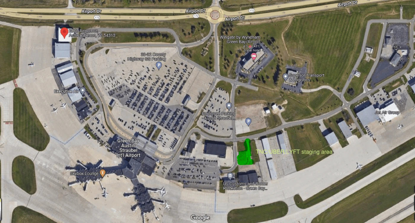 Table of Contents Green Bay Austin Straubel International Airport Ride Share Staging Area Map 2025-2023Green Bay Austin Straubel International Airport Ground Transportation Map