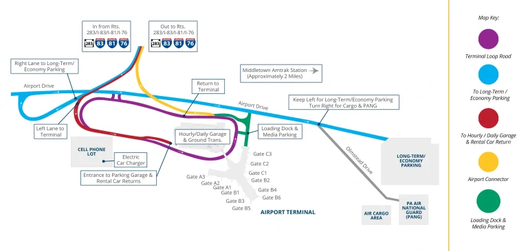 Harrisburg International Airport Access Map 2025-2024
