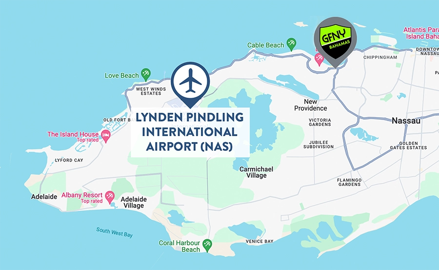 Table of Contents Lynden Pindling International Airport Road Route to Nassau Map 2025
Lynden Pindling International Airport Ground Transportation Map