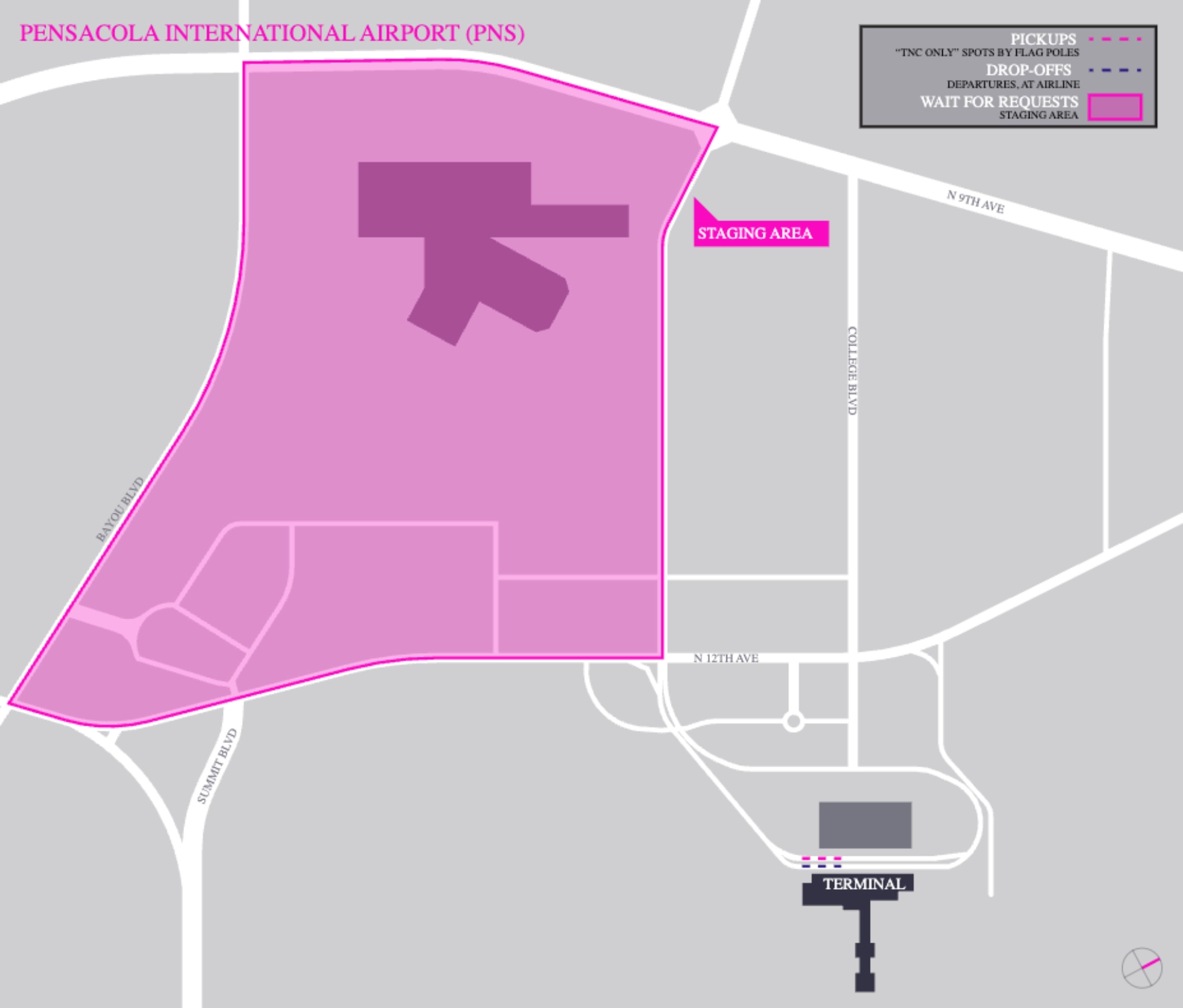 Pensacola International Airport Lyft Staging Area Map 2025Pensacola International Airport Ground Transportation Map