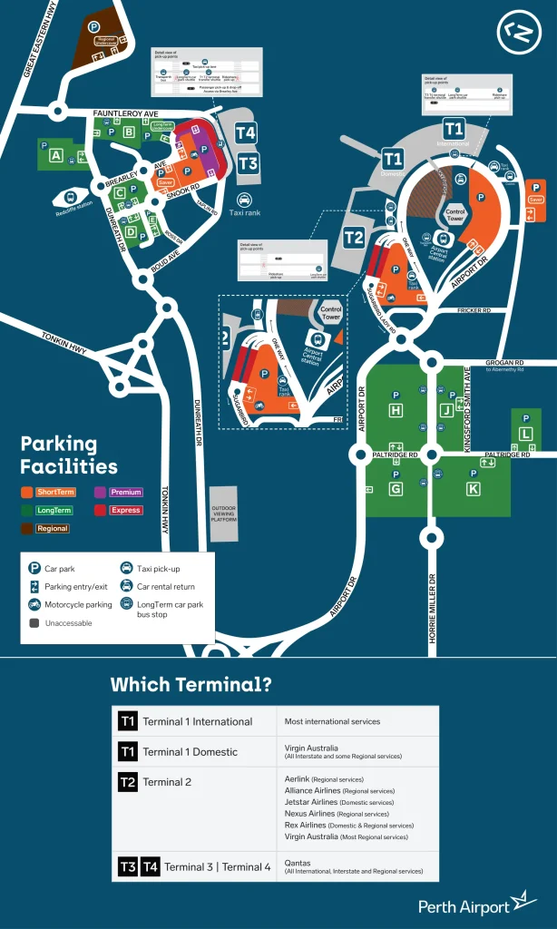 Perth International Airport Ground Transportation Map (2025) - All Maps