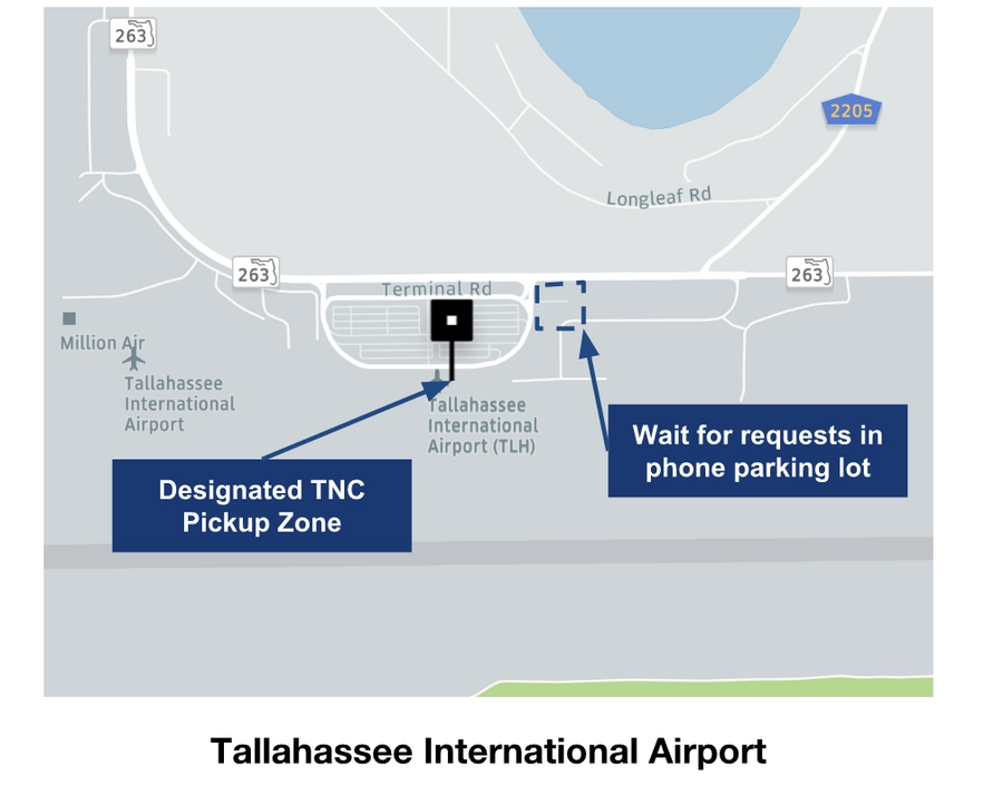 Tallahassee Regional Airport Uber Staging Area Map 2025