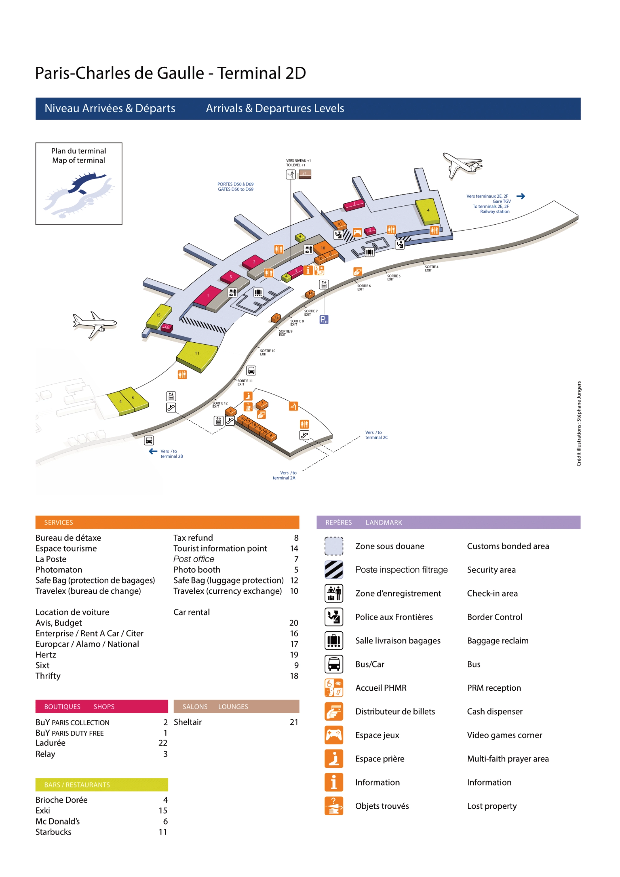 Charles de Gaulle International Airport Terminal 2D Map 2025-2016