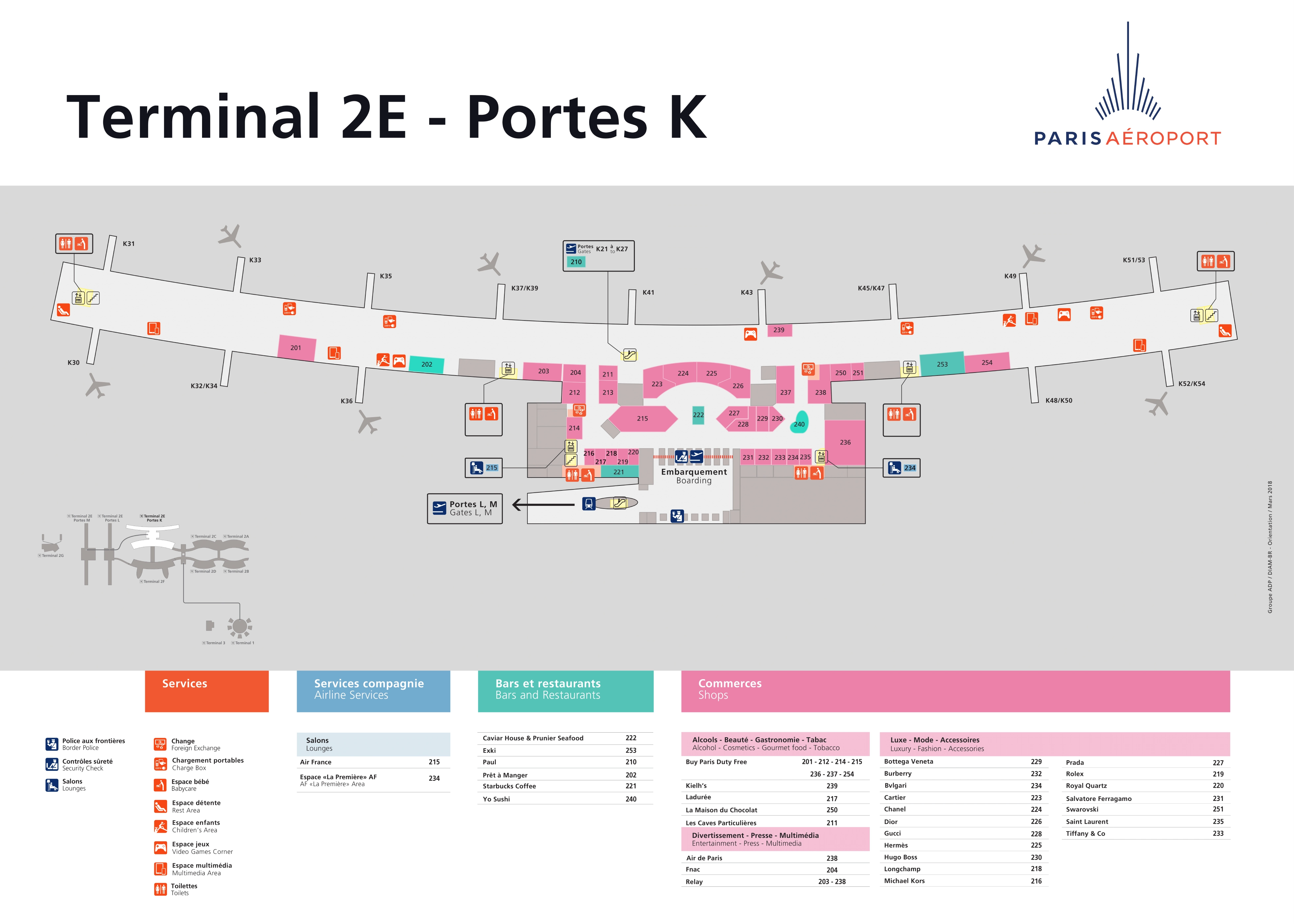 Charles de Gaulle International Airport Terminal 2E Port K Map 2025-2018