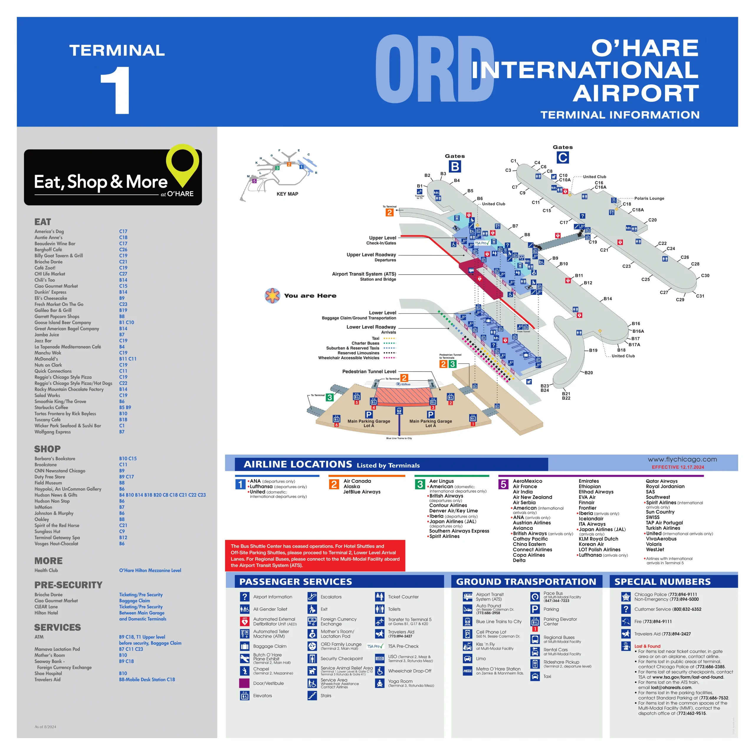 Chicago O'Hare International Airport Terminal 1 Map 2024