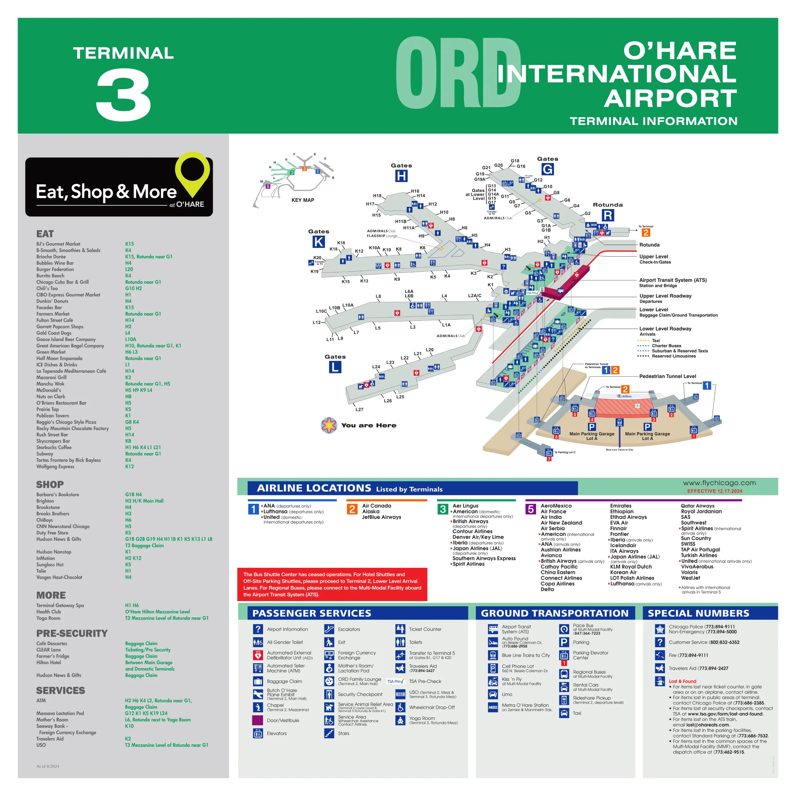 Chicago O'Hare International Airport Terminal 3 Map 2024